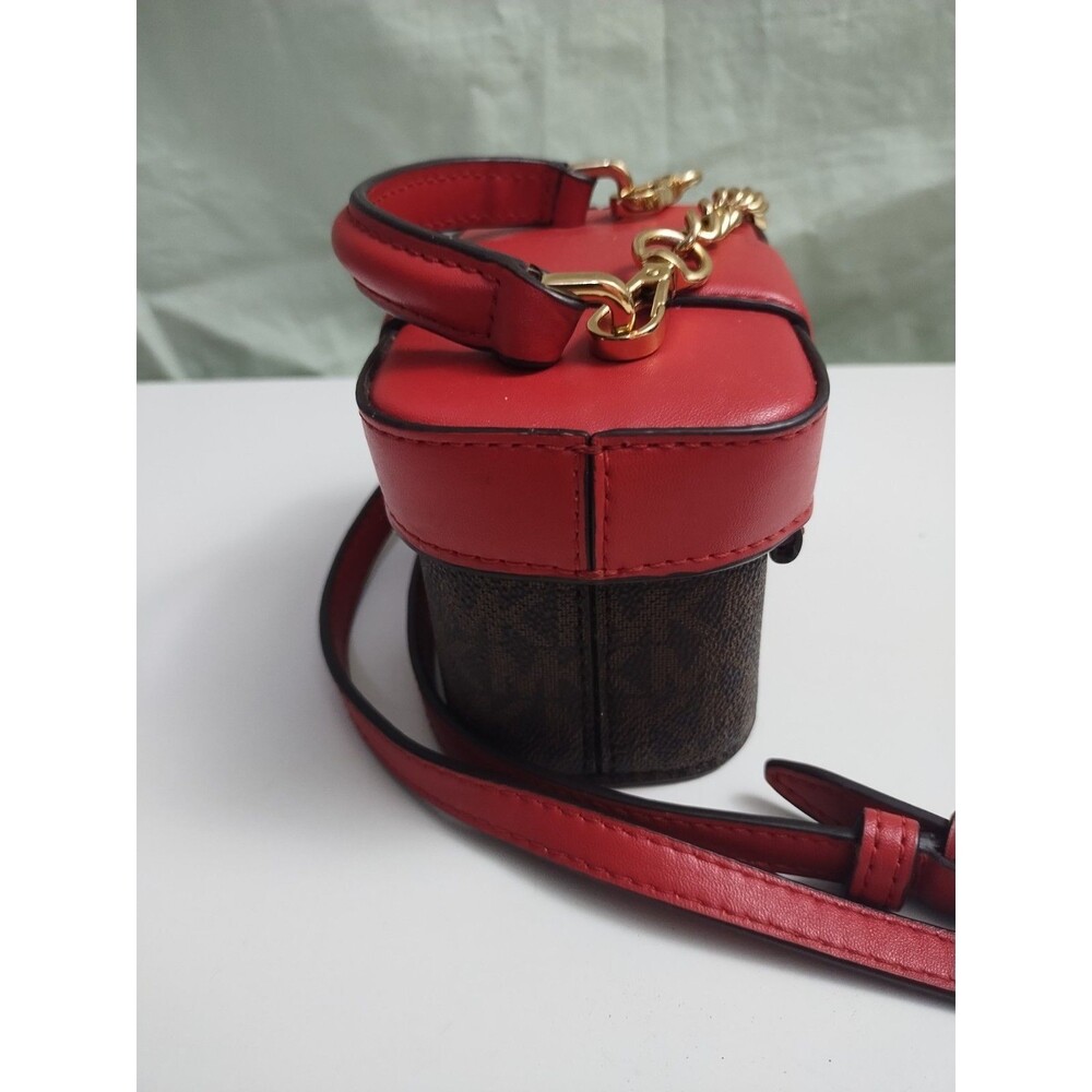 Michael Kors Rose MINI Trunk Crossbody Shoulder Bag MK Brown Fire Red Purse - Picture 7 of 12
